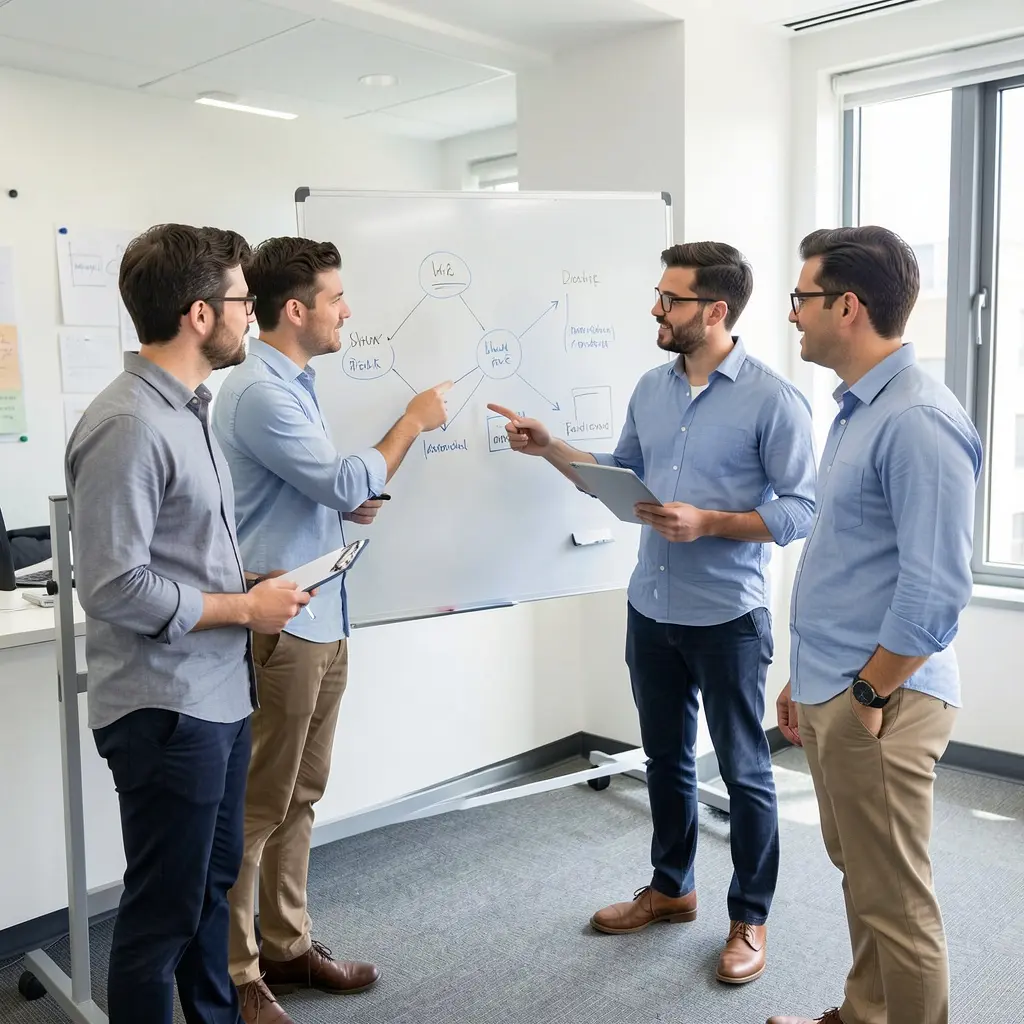 Team members in collaborative discussion